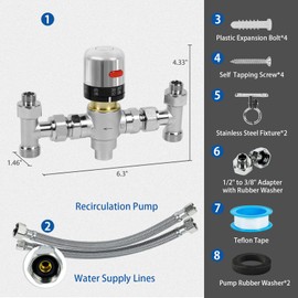 WASSERMANN Adjustable Temperature Sensor Valve Kit for Instant Hot Water Recirculating System，304 Stainless Steel Bypass Sensor Valve Replacement for the Plastic Sensor Valve