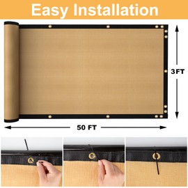 SPORTYOUTH 3ft x 50ft Privacy Screen Fence, Beige Heavy Duty Windscreen Fencing Mesh Fabric Shade Cover with Brass Grommets for Outdoor Wall Garden Yard Backyard Patio Pool Deck Commercial