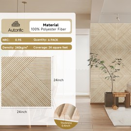 Autorific Acoustic Wall Panels,6 Pack Total Size 72 x 48 Inches,Self-Adhesive Decorative Acoustic Panels for Wall and ceiling,3D UV Printing with Wood Look,Rustic Oak