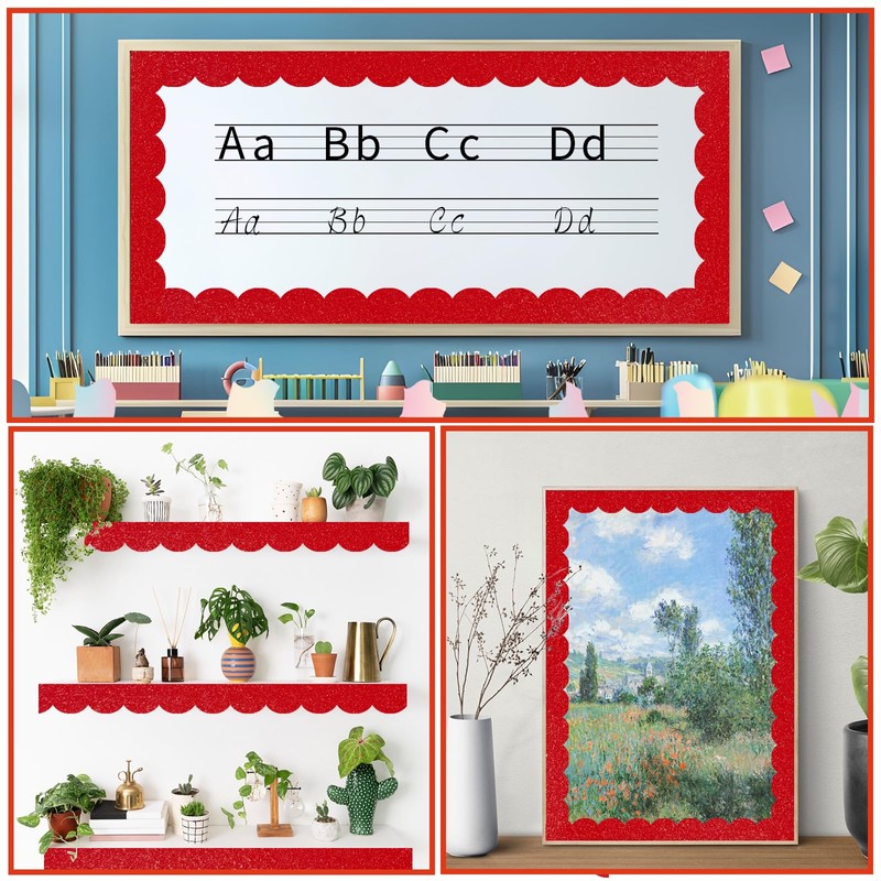 70Ft Shine Scalloped Bulletin Board Border- Red Bulletin Board Border,