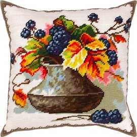 Brvsk Autumn Mood. Needlepoint Kit w/Printed Tapestry Canvas (40 × 40 cm) — Needlepoint Cushion Kit for Creative Home Décor — Needlework Kit for Adult Beginners