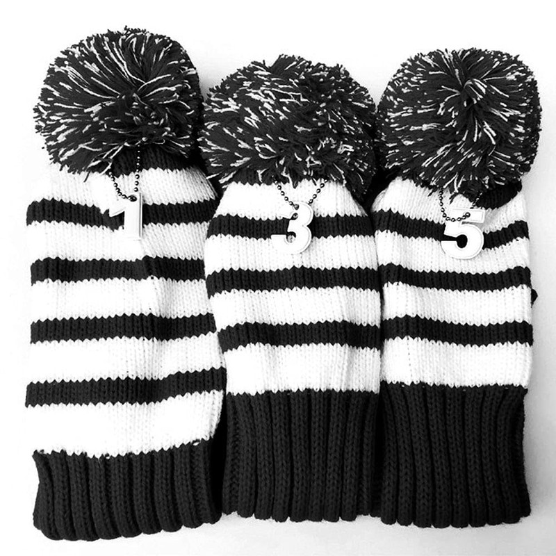 CENPEK Stripes Knitted Golf Club Head Covers 3 Piece Set