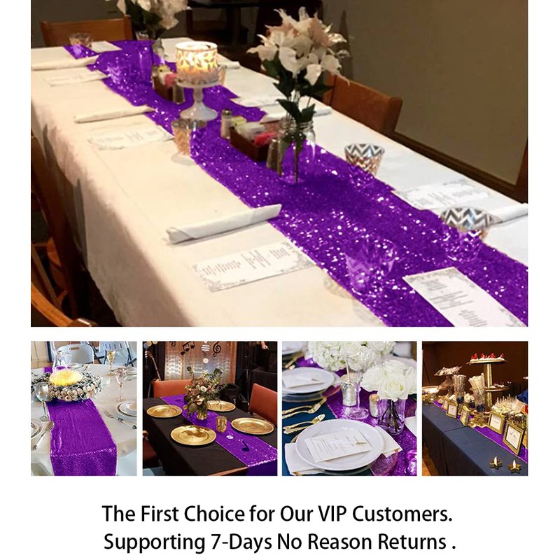 ShinyBeauty 12" x 108" Sequined Table Runner - Purple