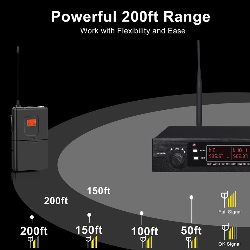innopow 200-Channel Wireless Microphone, Wireless Lavalier Microphone Dual UHF Bodypack