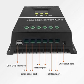 Marhynchus Controlador de Carga Solar con Pantalla LCD Retroiluminada 12V 24V 36V 48V Adaptable