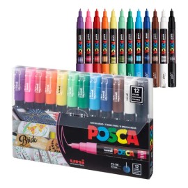 Marcadores Acrílicos Posca 12 Colores Punta Fina 0.7mm A Base de Agua