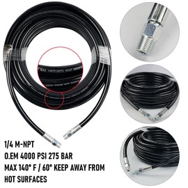 Hourleey Sewer Jetter Kit for Pressure Washer 200FT, Drain Cleaner Hose 1/4 Inch NPT, Orifice 4.0 Button Nose and Rotating Sewer Jetting Nozzle Spanner Tape Pearl Corsage Pin, 4000 PSI