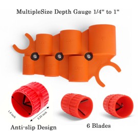 Etersky 1/4''–1'' Depth Gauge and 1/8'' to 1-5/8'' Pipe Deburring Tool Kit, Plumbing Tool Set with Inner-Outer Reamer and Chamfer Tool for PVC, PPR, CPVC, Copper, Brass, Aluminum Tubing, 2 Pack