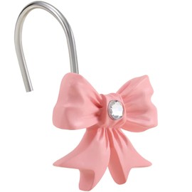 EleCharm Ganchos decorativos para cortina de ducha, 12 ganchos de ducha con nudo de lazo rosa para anillos de cortina de baño, ganchos de cortina de resina resistentes a la corrosión, Rosado