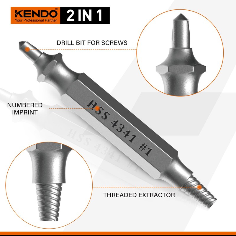 KENDO Damaged Screw Extractor Set - Remover for Stripped Screws