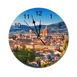 Wall Clock Silent Non Ticking PVC Clocks, Florence, Ponte Vecchio, Palazzo Vecchio and Florence Duomo C, Battery Operated 12in(30cm), Round Farmhouse Clock, Rustic Clocks Decor, Made in The USA