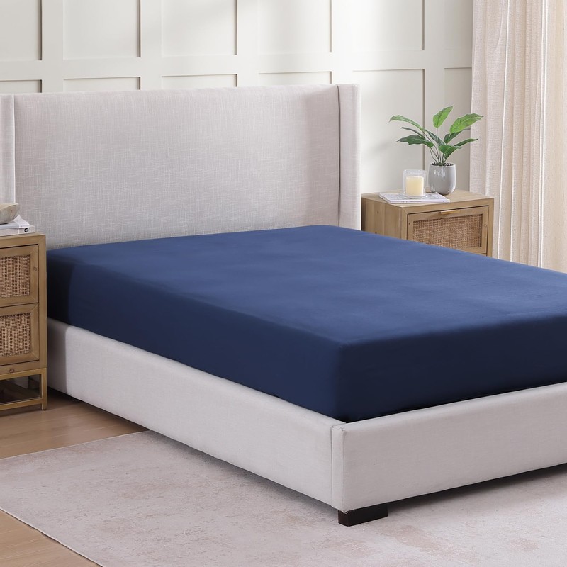 Fitted Sheet Single, Navy – Pre-Washed, Deep Pocket 14 inch