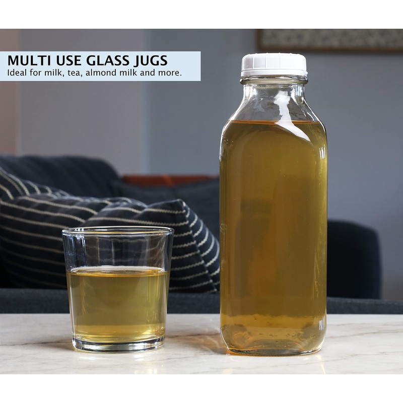 The Dairy Shoppe Heavy Glass Milk Bottle Jugs with Lids