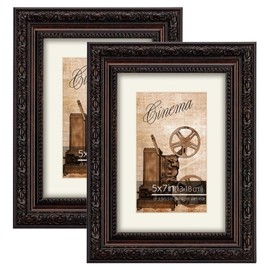 WYNCO 5x7 2-Pack Antique Dark Brown Scrollwork Ornate Classic Picture Frame, Matted for 3.5x5.5 inches Photos, Real Glass Protection