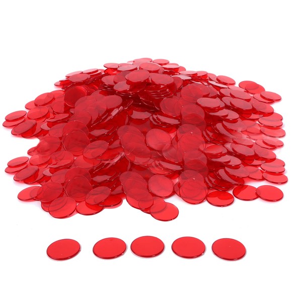 GSE 500 Pieces of 3/4-inch Plastic Transparent Bingo Chips for Bingo Game Party, Classroom, Game Night, Bingo Hall (Red)