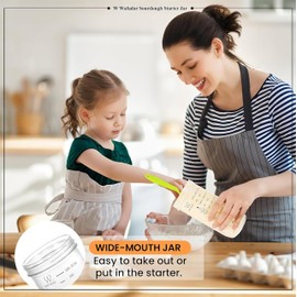 Sourdough Starter Jar Kit –24 oz Glass Jar with Date Marked Feeding Band, Thermometer, Silicone Scraper, Sewn Cloth Cover & Aluminum Lid – Complete Reusable Wafadar Sourdough Bread Baking Supplies