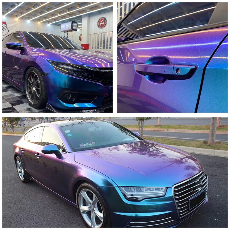 AuMoHall Purple Blue Chameleon Glossy Car Vinyl Wrap Sticker Sparking