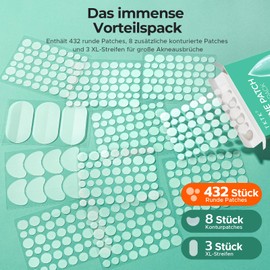TKTK Hydrocolloid Pimple Patches (Dots, Stripes, 5 Sizes, 443 Pieces)