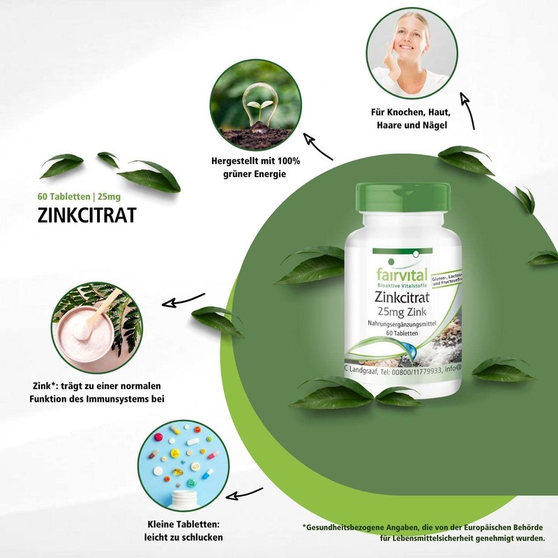 Fairvital | Zink Tabletten - 25mg Zink (elementares Gehalt) pro