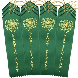 RibbonsNow Participant Award Ribbons - 300 Green Ribbons with Card & String