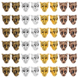PH PandaHall 4 Colours Leopard Head Beads 100 Pieces Animal Bracelet Beads Tibetan Style Alloy Bead Loose Metal Spacers for Men Summer Bracelet Necklace Earrings Key Ring 10 x 9 x 7 mm