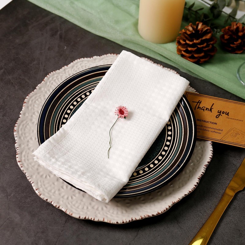 White Waffle Weave Cotton Napkins Set of 6-100% Pure Soft