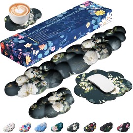 JIKIOU Cloud Wrist Rest Keyboard, Cloud Keyboard Wrist Pad Set with Comfortable Cloth, Cute Arm Rest for Palm Support, PC/Gaming Desk Accessories/Office Setup/Computer Hand Cushion Peony