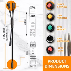 HUDAMZKY Ebike 1 to 2/1 to 4/1 to 5 Electric Bike Cable Plastic Rubber Ebike Connector Cable Wire for Electric Bike Conversion Kit (1 to 5 Red)