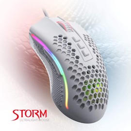 Redragon M808 Storm - mouse ligero RGB para juegos, carcasa ultraligera de 85 g, sensor óptico de 12.400 DPI - 7 botones programables, registro preciso, cable Super-Lite - Blanco