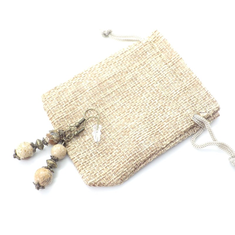 Ohrringe aus braunen Jaspisperlen und antiken Bronzeperlen