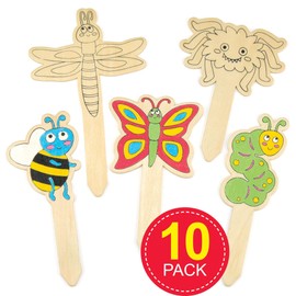 Baker Ross AR233 Gardening Bug Stakes Ready to Paint, Handy Lawn Kids to Decorate and Gift, Assorted, (Pack of 10)