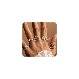 Gold Rings for Women Pearl Rhinestone Gold Ring Set Stainless Steel Non Tarnish Cute Bowknot Rings Vintage Stackable Minimalist Irregular Knuckle Ring Jewelry Beach Christmas Accessorie (A-Gold)