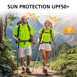 ProtectX High Visibility Green Short Shirts, 2 Pack Quick-Dry Reflective T-Shirts for Men & Women, Hi Vis Sun Protection Shirts for Workout Hiking, Small