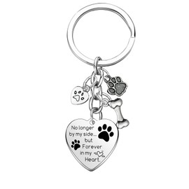 Dog Memorial Gifts Pet Memorial Keychain No Longer by My Side Forever in My Heart Key Chain Loss of Dog Gifts Paw Prints Charm Sympathy Gift