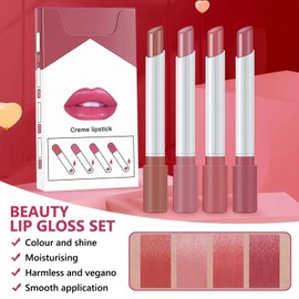 4PCS Wormeer Plumping Lipstick Set, High Pigmented Velvety Nude Lipstick, Long Lasting Non-Fading Waterproof Shimmer Lip Gloss, A Surprise Choice