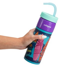 COOL GEAR 24oz Go Grip! Plastic Retro Squishy Water Bottle | Cute Printed Design, Foam Grip, Resealable Bendy Straw | Dishwasher Safe (Purple Printed Variety 4-Pack)