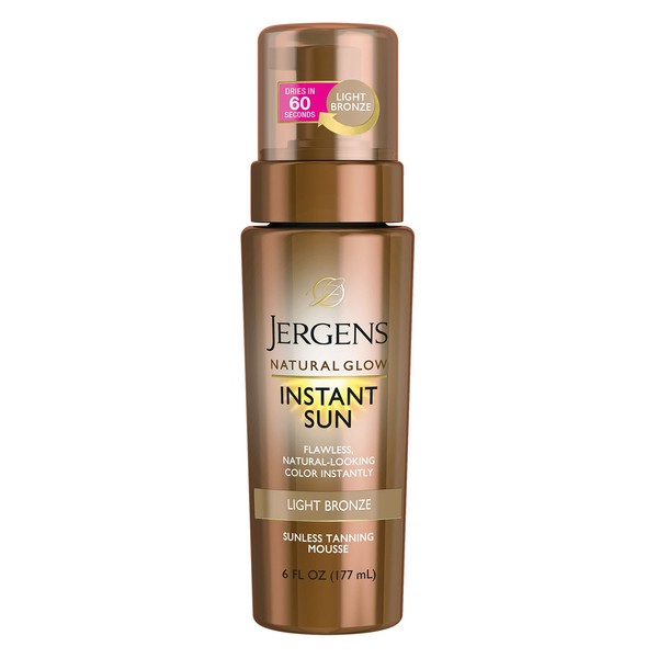 Jergens 20937 Natural Glow Instant Sun Body Mousse, Light Bronze Tan, 6 Ounce Sunless Tanning, Self Tanner, for a Natural-Looking Tan