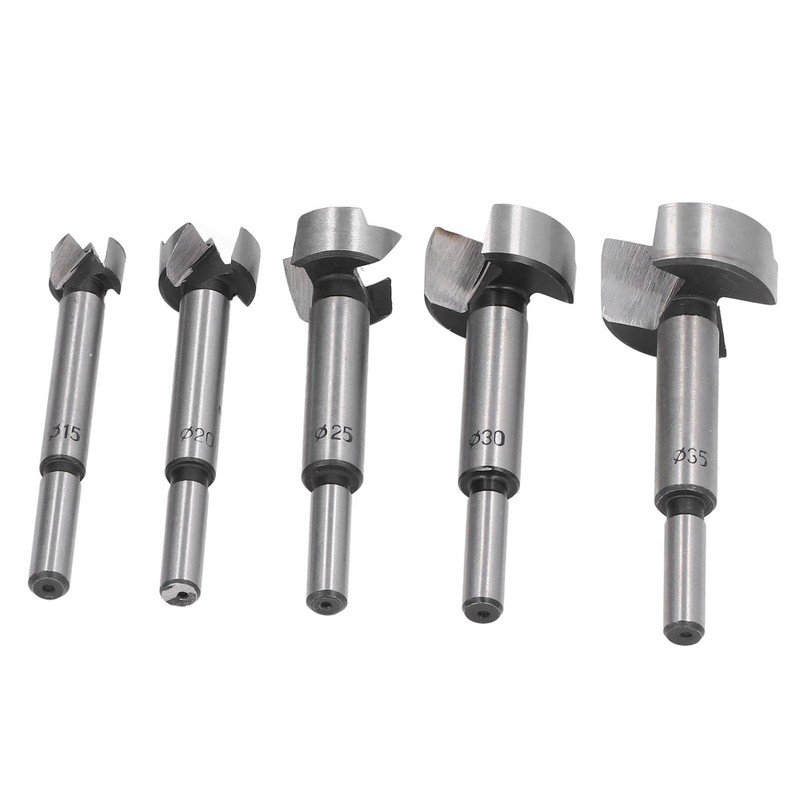 5Pcs Forstner Drill Bit Round Shank 15mm 20mm 25mm 30mm