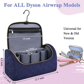 Mancro Mancro Padded Travel Case Compatible with Dyson Airwrap Complete Styler and Attachments, Portable Storage Bag with Metal Hanging Hook for Airwrap All Models, Long Barrel, Hair Curler Accessories, Blue
