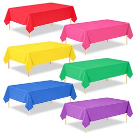6 Pack Rainbow Color Plastic Table Cloth Disposable Rectangle Tablecloth 54 x 108 Inch, Rainbow Plastic Table Covers for Birthday Wedding Banquet Picnic Holiday Party Decorations