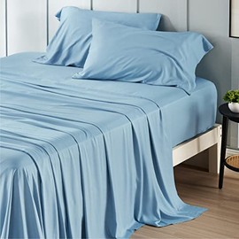 Bedsure Cooling Sheets Full Size Sheet Sets - 100% Viscose from Bamboo Sheet Soft Breathable, 4 Pcs Aqua Blue Sheet Full with 16 Inch Deep Pocket