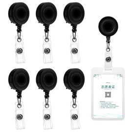 Retractable Badge Holder with Carabiner Reel Clip - Bulk ID Card Key Holder with Ring, Heavy Duty Black Key Chain Extender for Office Work Employee (6, Black)