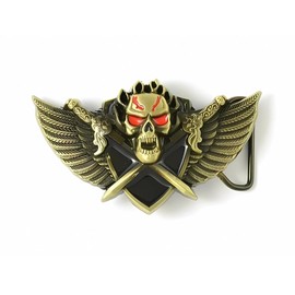 Skull & Swords Belt Buckle, Bronze & Black, Gothic Style, Ideal for 1.5" (38mm) Interchangeable (Snap-On) Belts