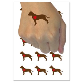 American Staffordshire Terrier Amstaff Dog with Heart Temporary Tattoo Water Resistant Fake Body Art Set Collection - 15 2" Tattoos (1 Sheet)