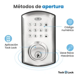 Tock Lock - Cerradura Electrónica Inteligente para puerta principal exterior | Chapa Digital Eléctrica | Celular, Código, Llaves Físicas | TOCK LITE PLATA