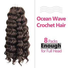 Niseyo NU Ocean Wave Crochet Hair 18 Inch 8 Packs Soft Deep Twist Crochet Braids Synthetic Wavy Braiding Hair Extensions (4# Brown)) NEW