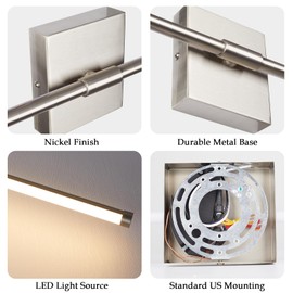 Goosebrite Modern LED Wall Sconces Set of Two, Hardwired Wall Sconces, 3000K Warm Light Wall Lamp,Nickel Wall Light Fixtures for Living Room, Bathroom, Bedroom, Nickel, 2 Pack