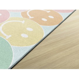 Flagship Carpets Schoolgirl Style Pastel Rainbow Smileys Educational Area Rug for Kids Room Seating Décor, Children's Classroom, Play Carpet for Teaching and Playroom, 5' x 7'6", Multi