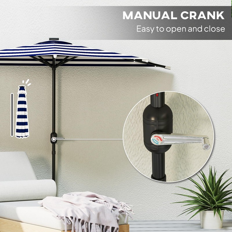 Outsunny Half Outdoor Patio Umbrella, UPF 30+ Small Vented Half