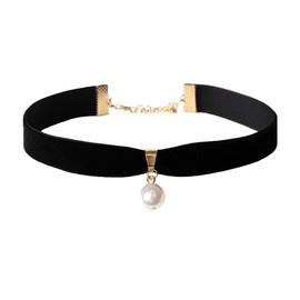 JAKAWIN Pearl Choker Necklace Adjustable Black Collar Necklaces for Women NK130 (A-Pearl)